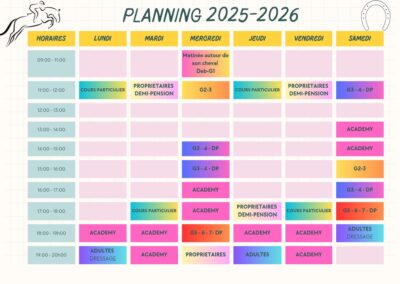 Planning 2025-2026 écuries d'Avaren